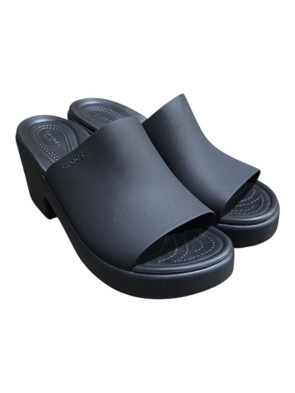 Crocs Brooklyn Slide Sandals Black Platform Chunky Wedge Heels W 11
